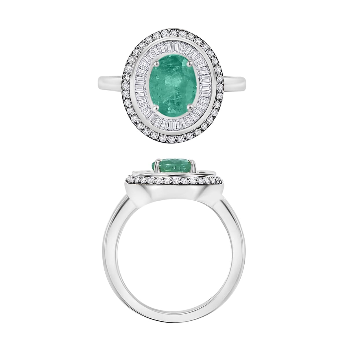 Luxoro Premium Kagem Zambian Emerald and G-H I2 Diamond 2.25 ctw Ring in 10K White Gold (Size 10.0) image number 3