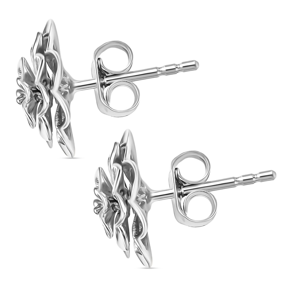 Floral Earrings in 10K White Gold 3.20 Grams image number 2
