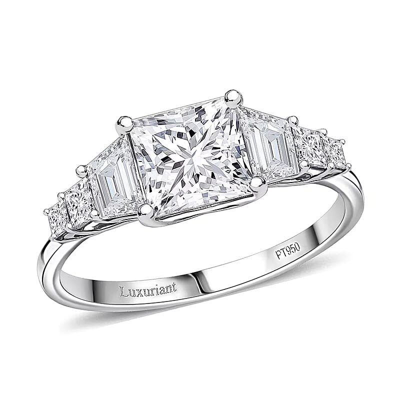 Luxuriant Lab Grown Diamond E-F VS 3.00 ctw Trilogy Ring in 950 Platinum (Size 10.0) 4.30 Grams