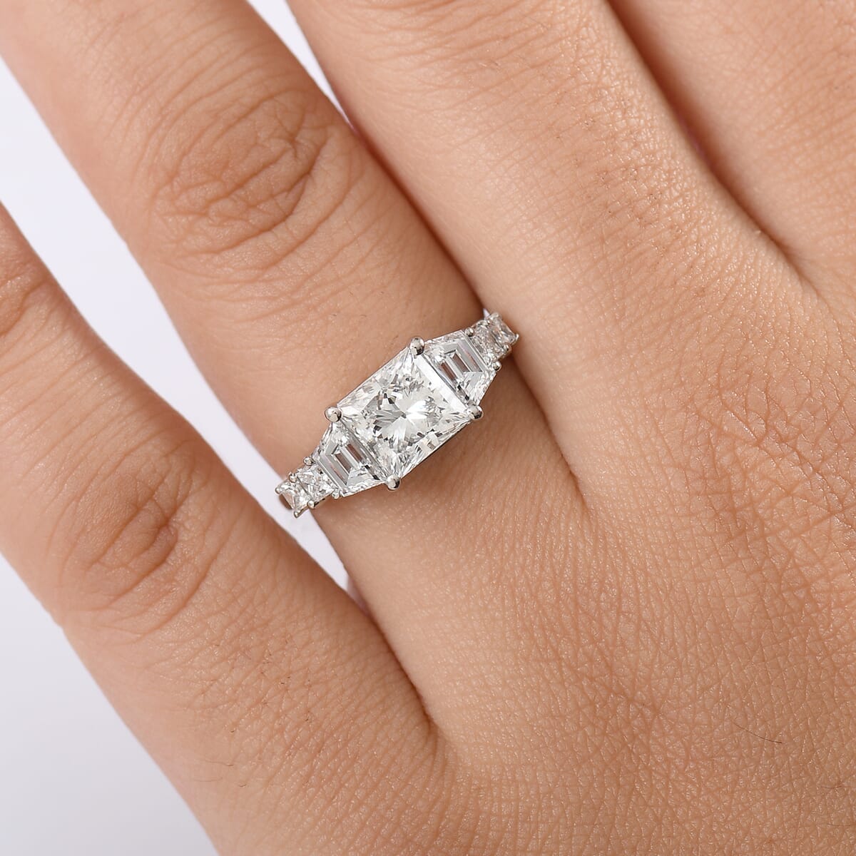 Luxuriant Lab Grown Diamond E-F VS 3.00 ctw Trilogy Ring in 950 Platinum (Size 10.0) 4.30 Grams image number 2