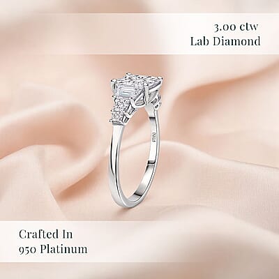 Luxuriant Lab Grown Diamond E-F VS 3.00 ctw Trilogy Ring in 950 Platinum (Size 10.0) 4.30 Grams