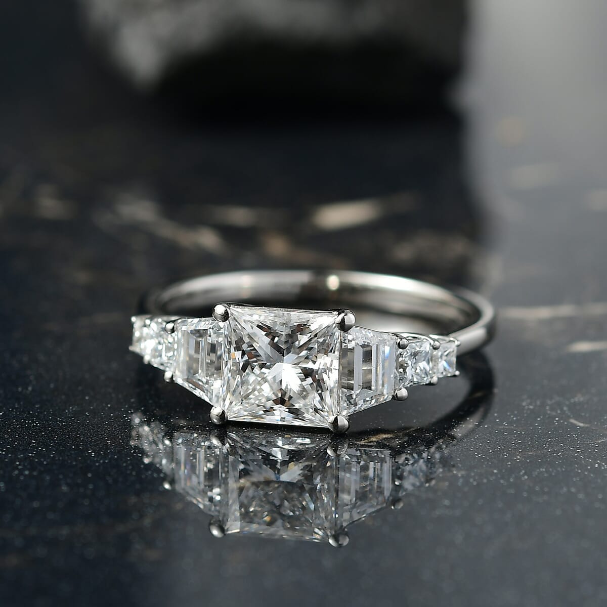 Luxuriant Lab Grown Diamond E-F VS 3.00 ctw Trilogy Ring in 950 Platinum (Size 9.0) 4.30 Grams image number 1