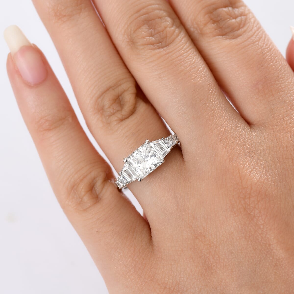 Luxuriant Lab Grown Diamond E-F VS 3.00 ctw Trilogy Ring in 950 Platinum (Size 9.0) 4.30 Grams image number 2