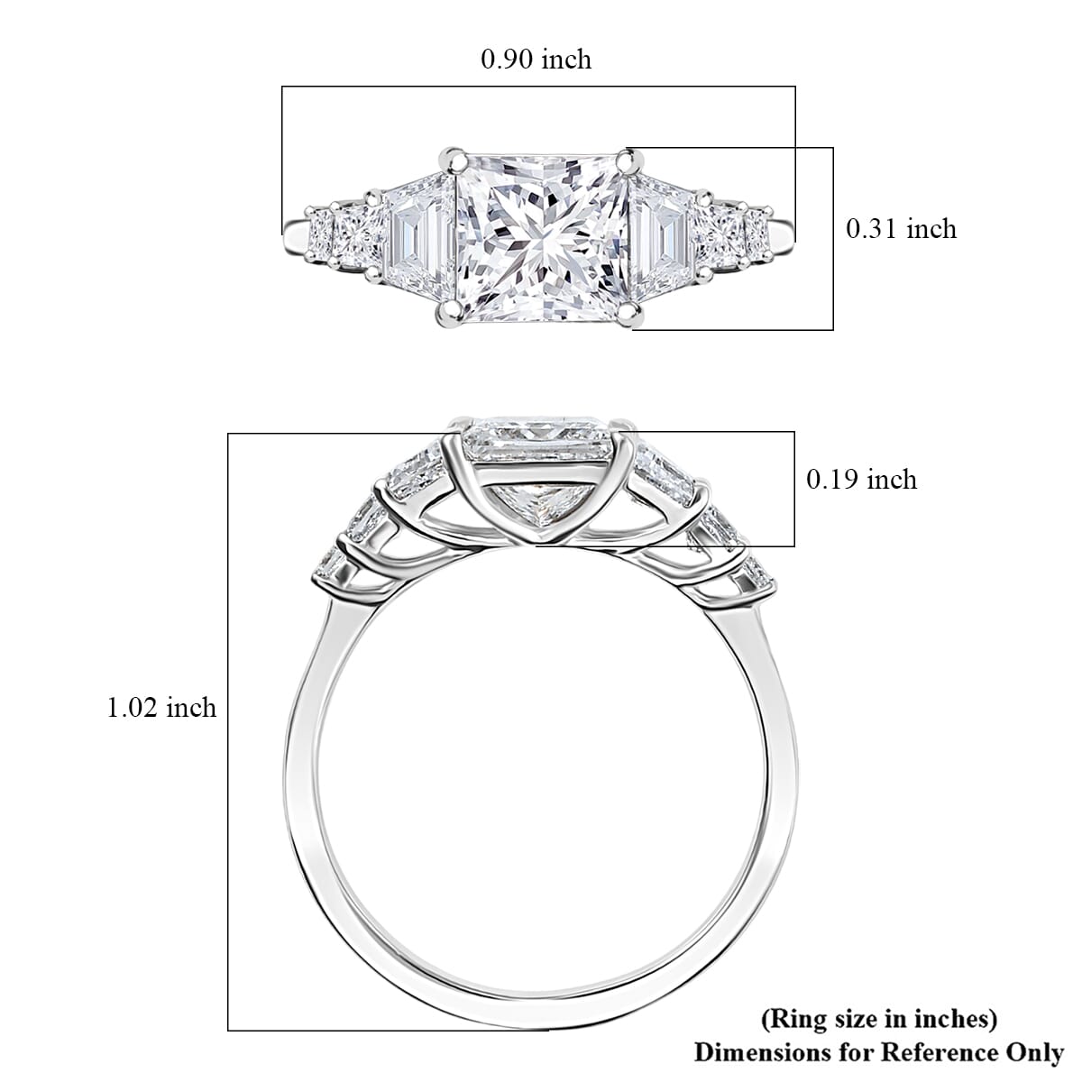 Luxuriant Lab Grown Diamond E-F VS 3.00 ctw Trilogy Ring in 950 Platinum (Size 9.0) 4.30 Grams image number 5