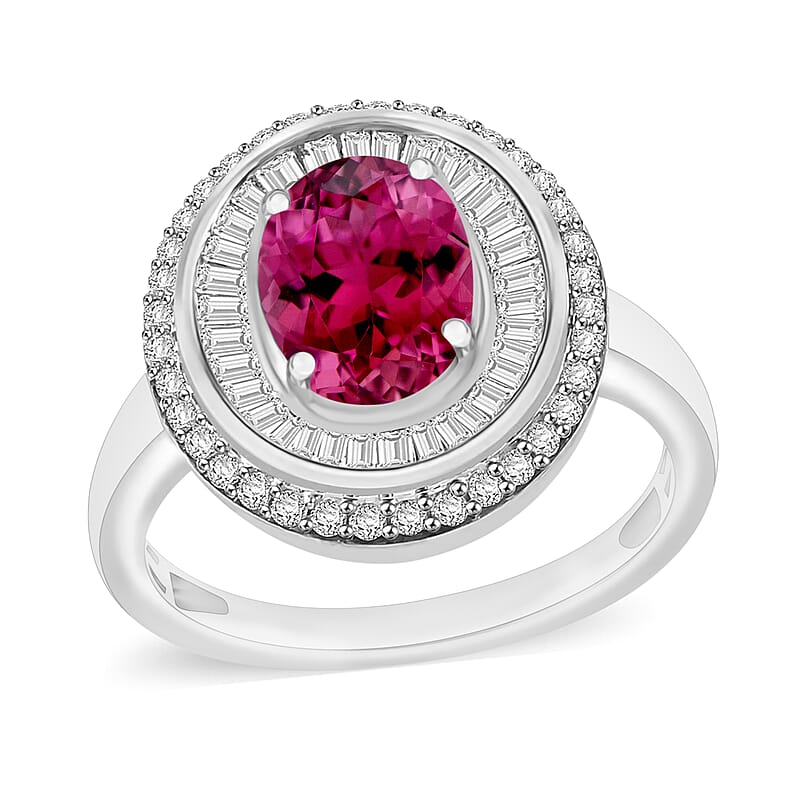 Luxoro Premium Ouro Fino Rubellite and G-H I2 Diamond 2.85 ctw Ring in 14K White Gold (Size 10.0) 8 Grams