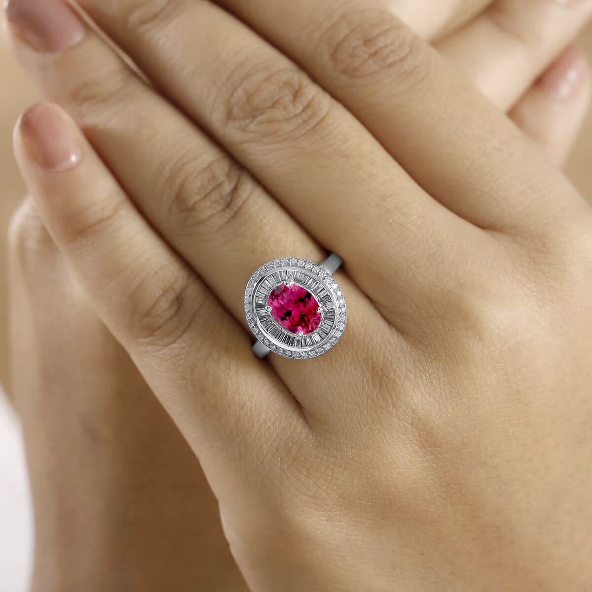 Luxoro Premium Ouro Fino Rubellite and G-H I2 Diamond 2.85 ctw Ring in 14K White Gold image number 1