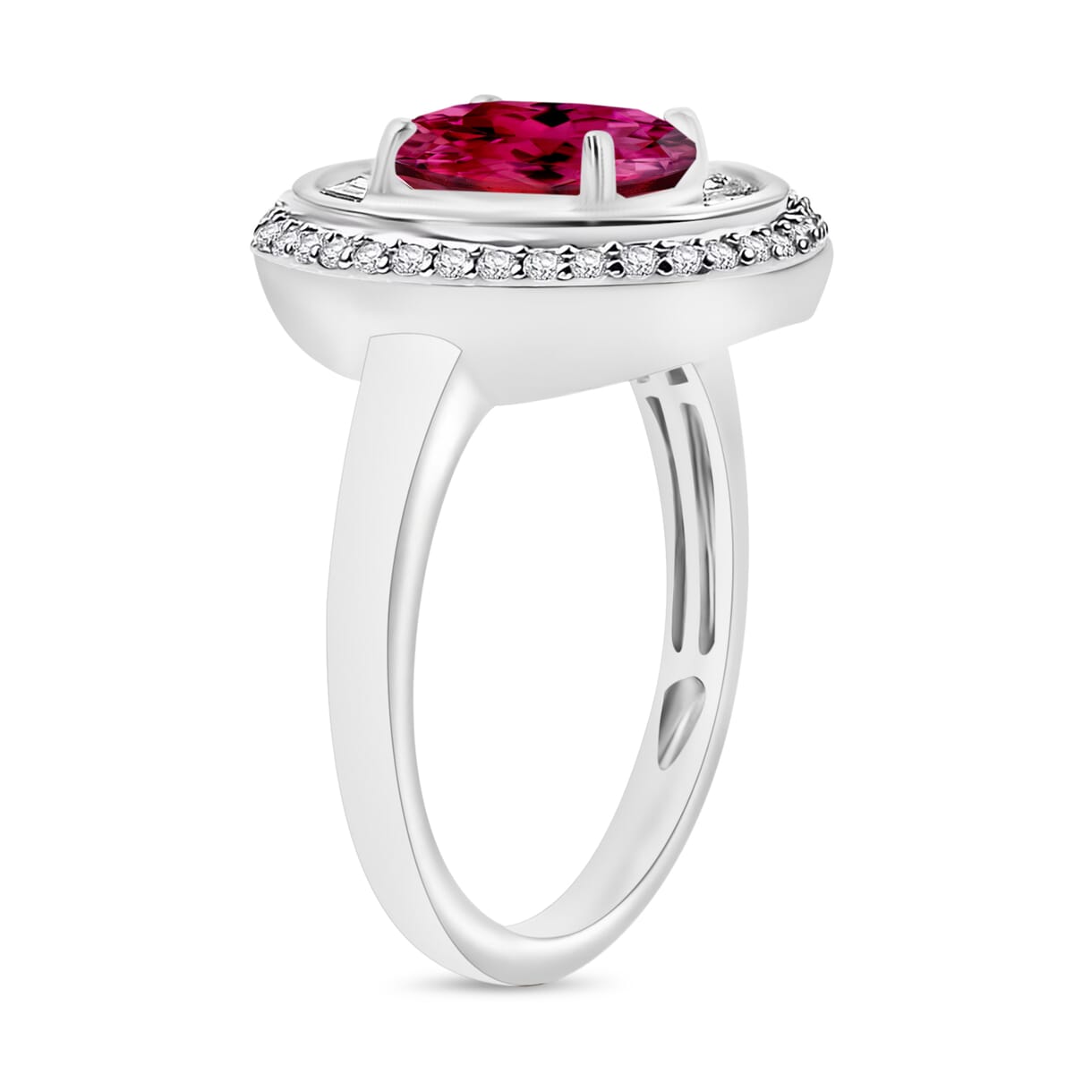 Luxoro Premium Ouro Fino Rubellite and G-H I2 Diamond 2.85 ctw Ring in 14K White Gold image number 2