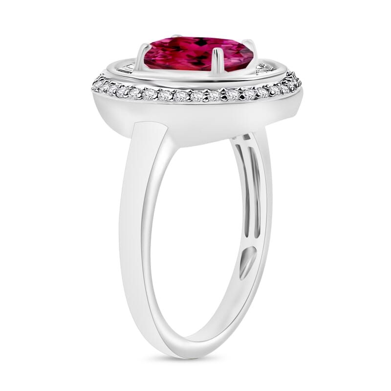 Luxoro Premium Ouro Fino Rubellite and G-H I2 Diamond 2.85 ctw Ring in 14K White Gold (Size 10.0) 8 Grams