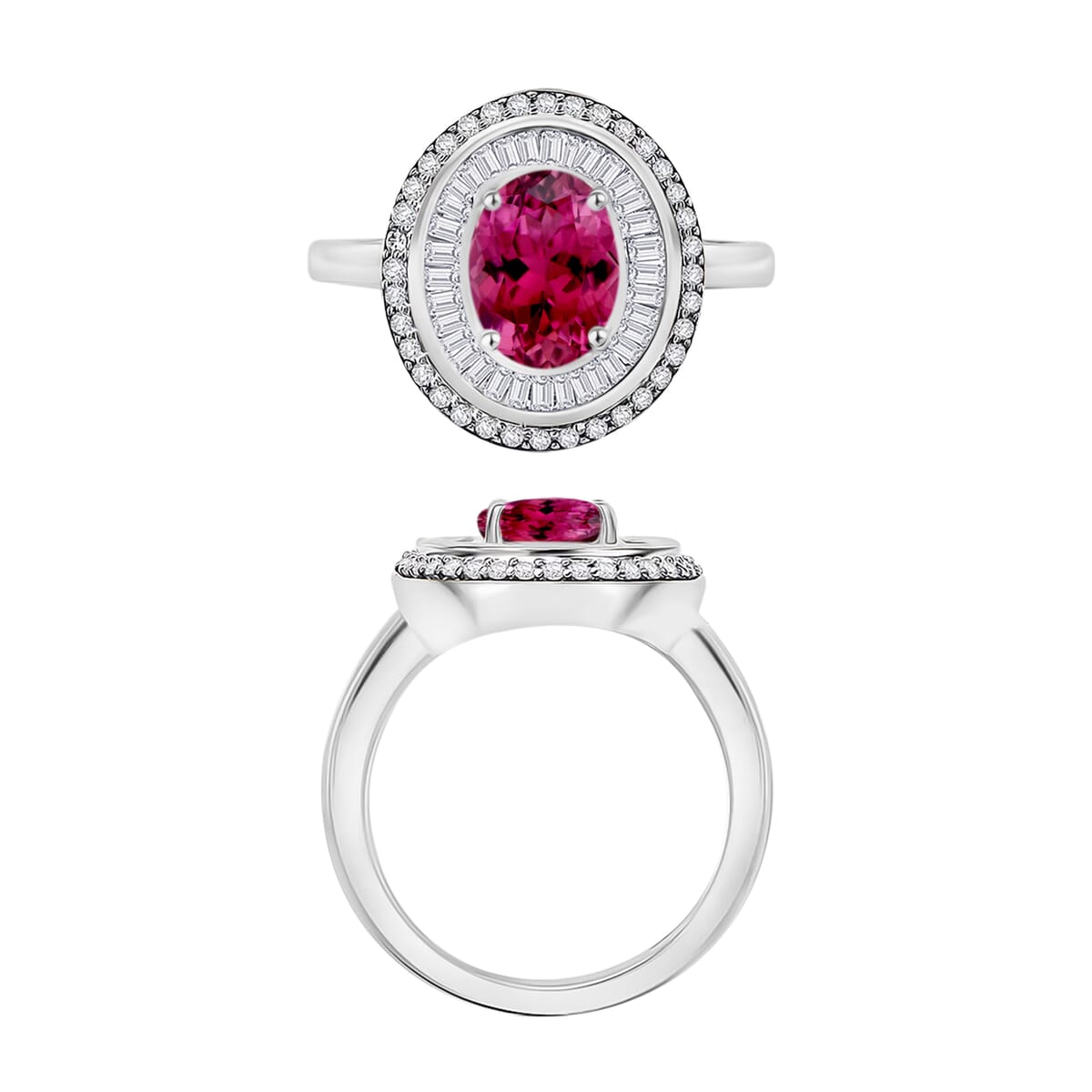 Luxoro Premium Ouro Fino Rubellite and G-H I2 Diamond 2.85 ctw Ring in 14K White Gold image number 3