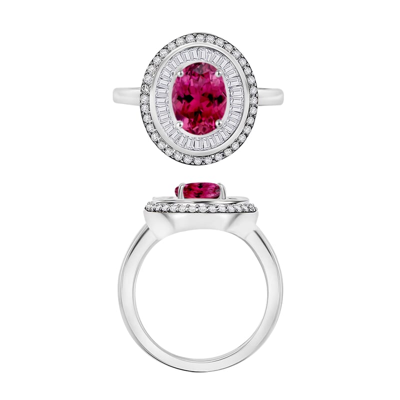Luxoro Premium Ouro Fino Rubellite and G-H I2 Diamond 2.85 ctw Ring in 14K White Gold (Size 10.0) 8 Grams