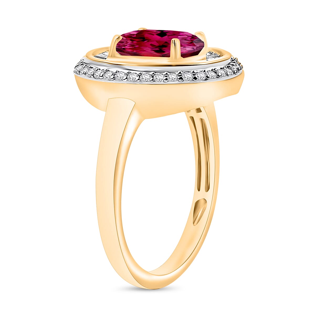 Luxoro Premium Ouro Fino Rubellite and G-H I2 Diamond 2.85 ctw Ring in 14K Yellow Gold (Size 4.0) (Del. in 10-12 Days) image number 2