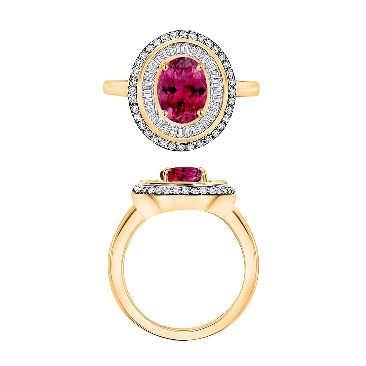 Luxoro Premium Ouro Fino Rubellite and G-H I2 Diamond 2.85 ctw Ring in 14K Yellow Gold (Size 4.0) (Del. in 10-12 Days) image number 3