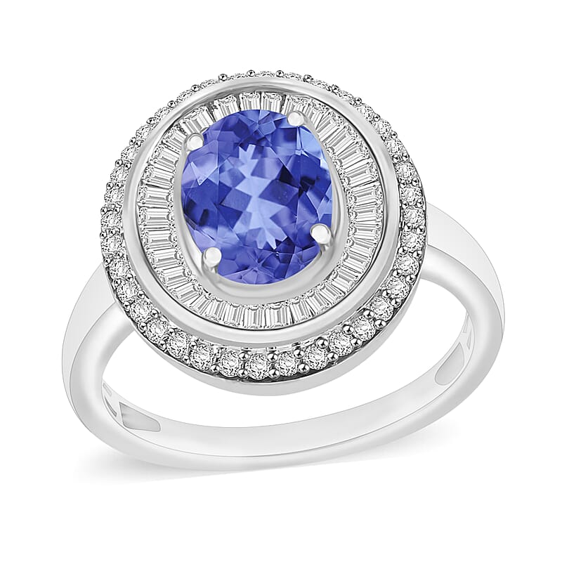 Luxoro Premium Tanzanite and G-H I2 Diamond 2.49 ctw Ring in 10K White Gold (Size 10) 8 Grams