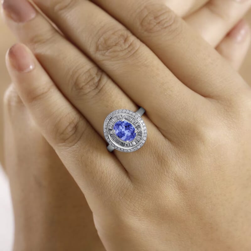 Luxoro Premium Tanzanite and G-H I2 Diamond 2.49 ctw Ring in 10K White Gold (Size 10) 8 Grams