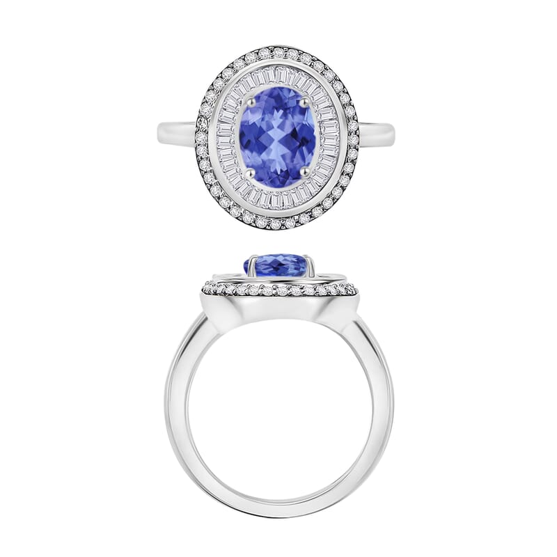 Luxoro Premium Tanzanite and G-H I2 Diamond 2.49 ctw Ring in 10K White Gold (Size 10) 8 Grams