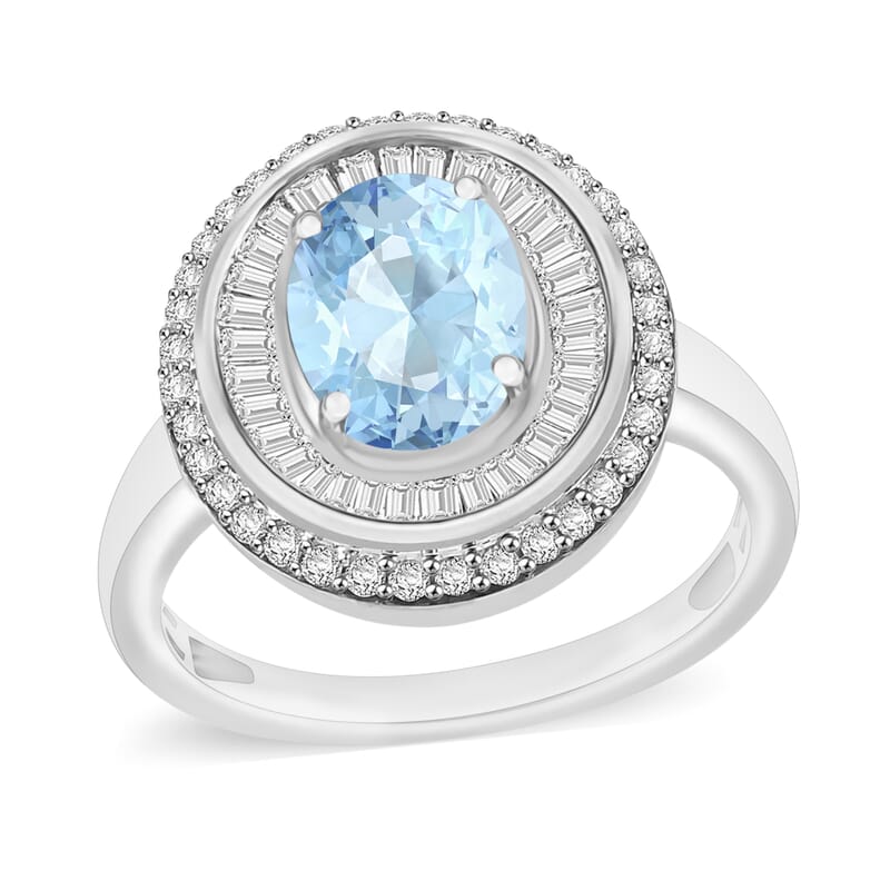 Luxoro Premium Mangoro Aquamarine and G-H I2 Diamond 2.35 ctw Ring in 14K White Gold (Size 10) 8 Grams