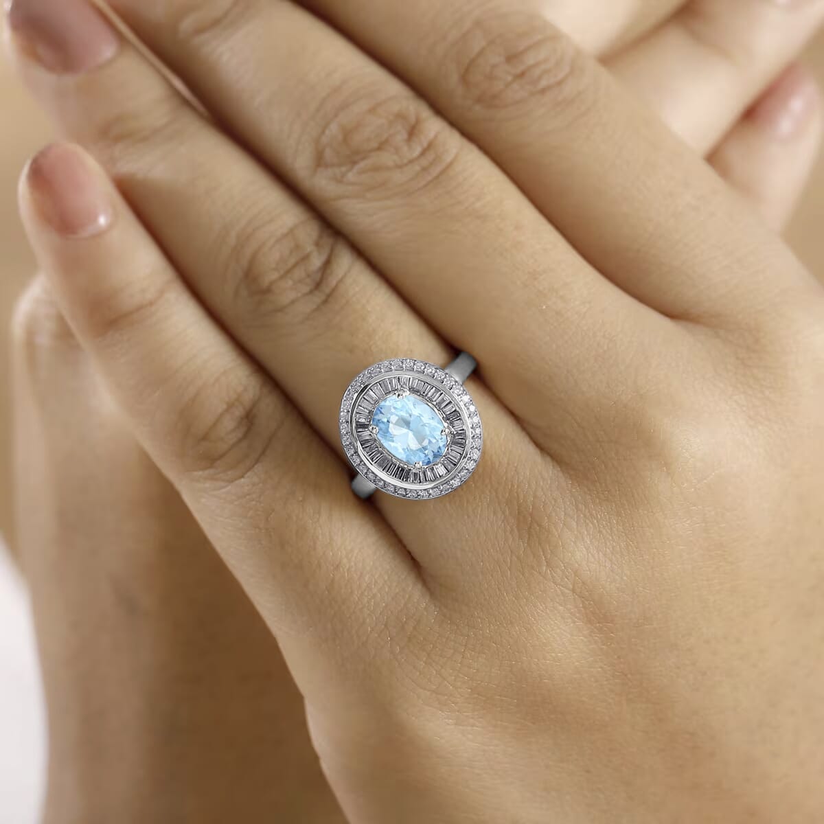Luxoro Premium Mangoro Aquamarine and G-H I2 Diamond 2.35 ctw Ring in 14K White Gold (Size 10) 2 image number 1