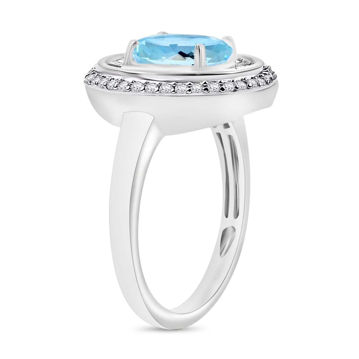 Luxoro Premium Mangoro Aquamarine and G-H I2 Diamond 2.35 ctw Ring in 14K White Gold (Size 10) 2 image number 2