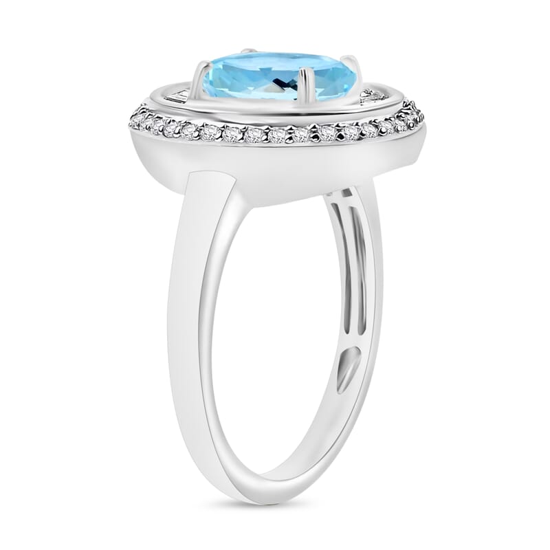 Luxoro Premium Mangoro Aquamarine and G-H I2 Diamond 2.35 ctw Ring in 14K White Gold (Size 10) 8 Grams