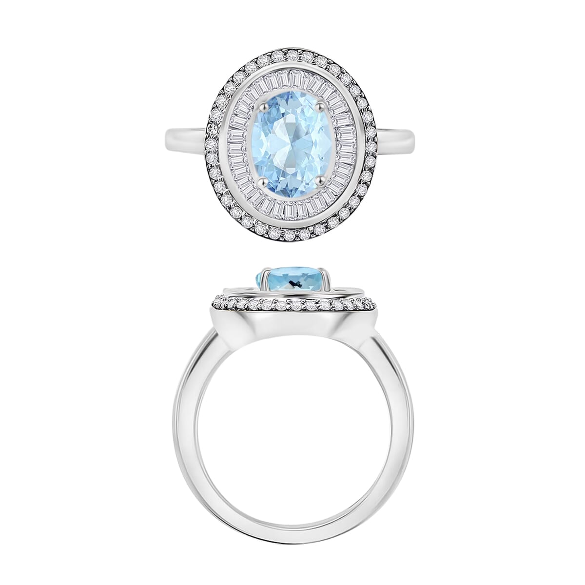 Luxoro Premium Mangoro Aquamarine and G-H I2 Diamond 2.35 ctw Ring in 14K White Gold (Size 10) 2 image number 3