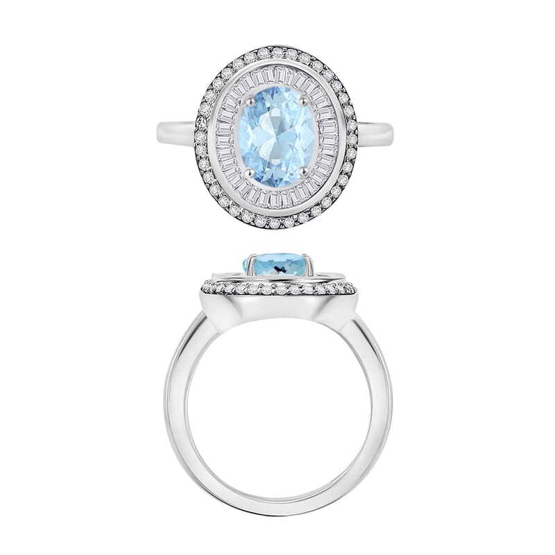 Luxoro Premium Mangoro Aquamarine and G-H I2 Diamond 2.35 ctw Ring in 14K White Gold (Size 10) 8 Grams
