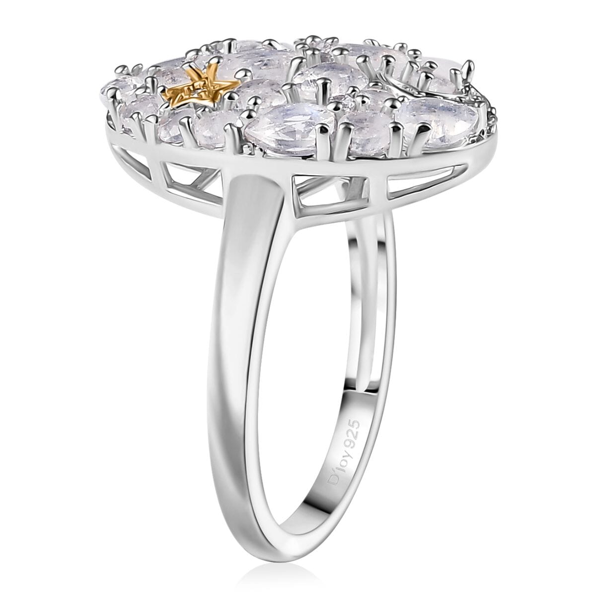 Karis Moon Glow Moonstone and White Zircon 2.00 ctw Moon Star Ring 18K YG Plated and Platinum Bond image number 3