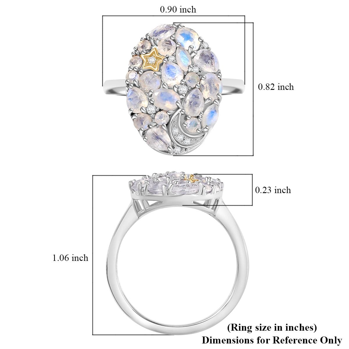 Karis Moon Glow Moonstone and White Zircon 2.00 ctw Moon Star Ring 18K YG Plated and Platinum Bond image number 5