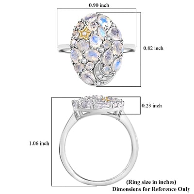 Karis Moon Glow Moonstone and White Zircon 2.00 ctw Moon Star Galaxy Ring 18K YG Plated and Platinum Bond (Size 10.0)