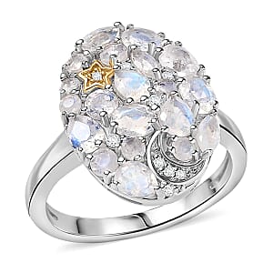 Karis Moon Glow Moonstone and White Zircon 2.00 ctw Moon Star Galaxy Ring 18K YG Plated and Platinum Bond (Size 6.0)