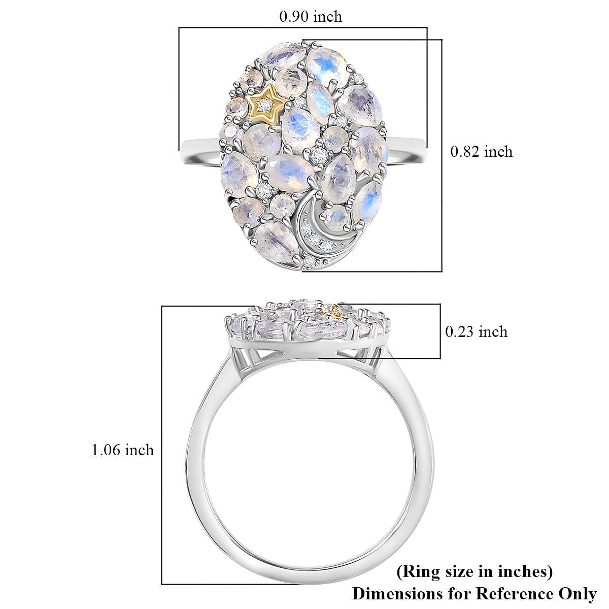Karis Moon Glow Moonstone and White Zircon 2.00 ctw Moon Star Galaxy Ring 18K YG Plated and Platinum Bond (Size 6.0) image number 5