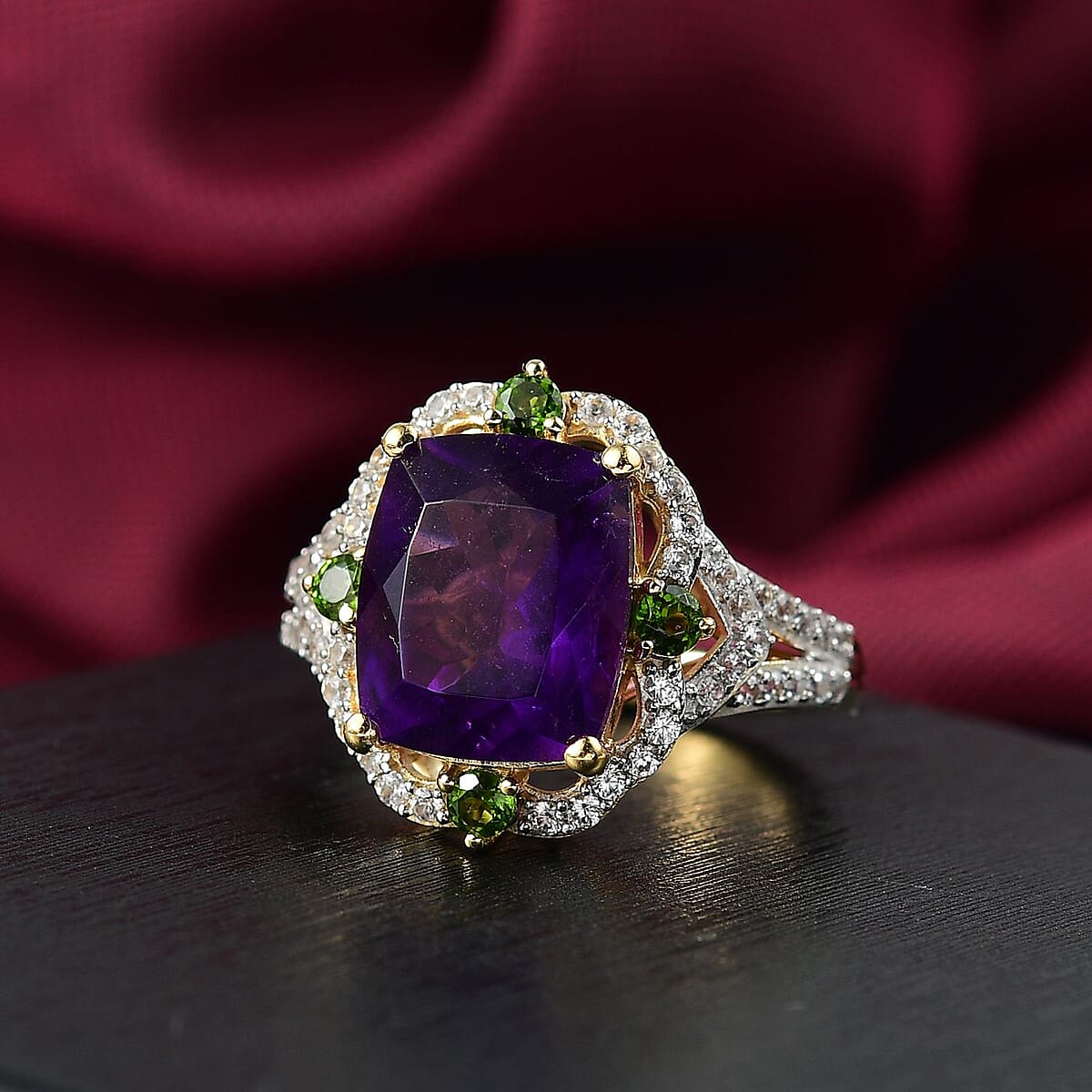 D'Joy Zambian Amethyst and Multi Gemstone 6.35 ctw Art Deco Ring in 18K Vermeil Yellow Gold Over Sterling Silver (Size 10.0) image number 1