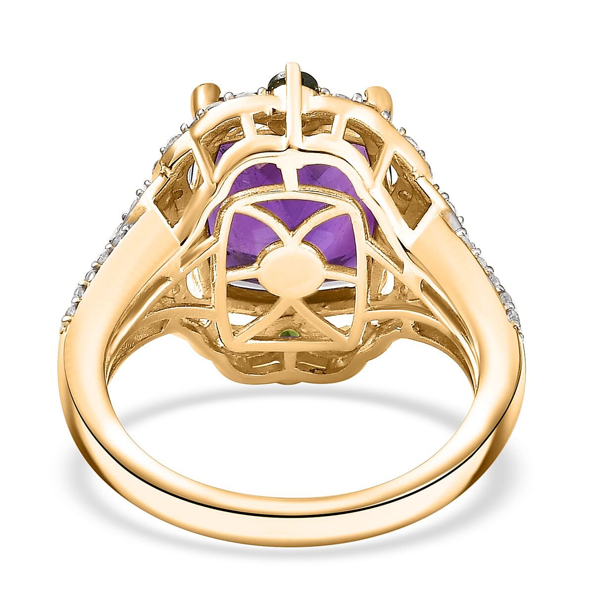 D'Joy Zambian Amethyst and Multi Gemstone 6.35 ctw Art Deco Ring in 18K Vermeil Yellow Gold Over Sterling Silver (Size 10.0) image number 4