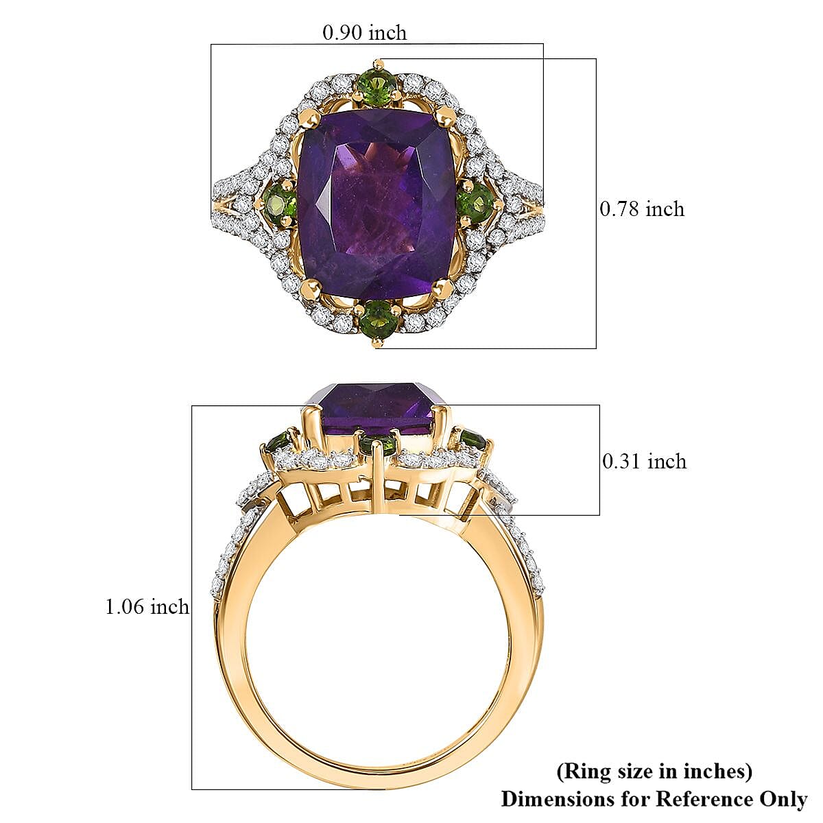 D'Joy Zambian Amethyst and Multi Gemstone 6.35 ctw Art Deco Ring in 18K Vermeil Yellow Gold Over Sterling Silver (Size 10.0) image number 5