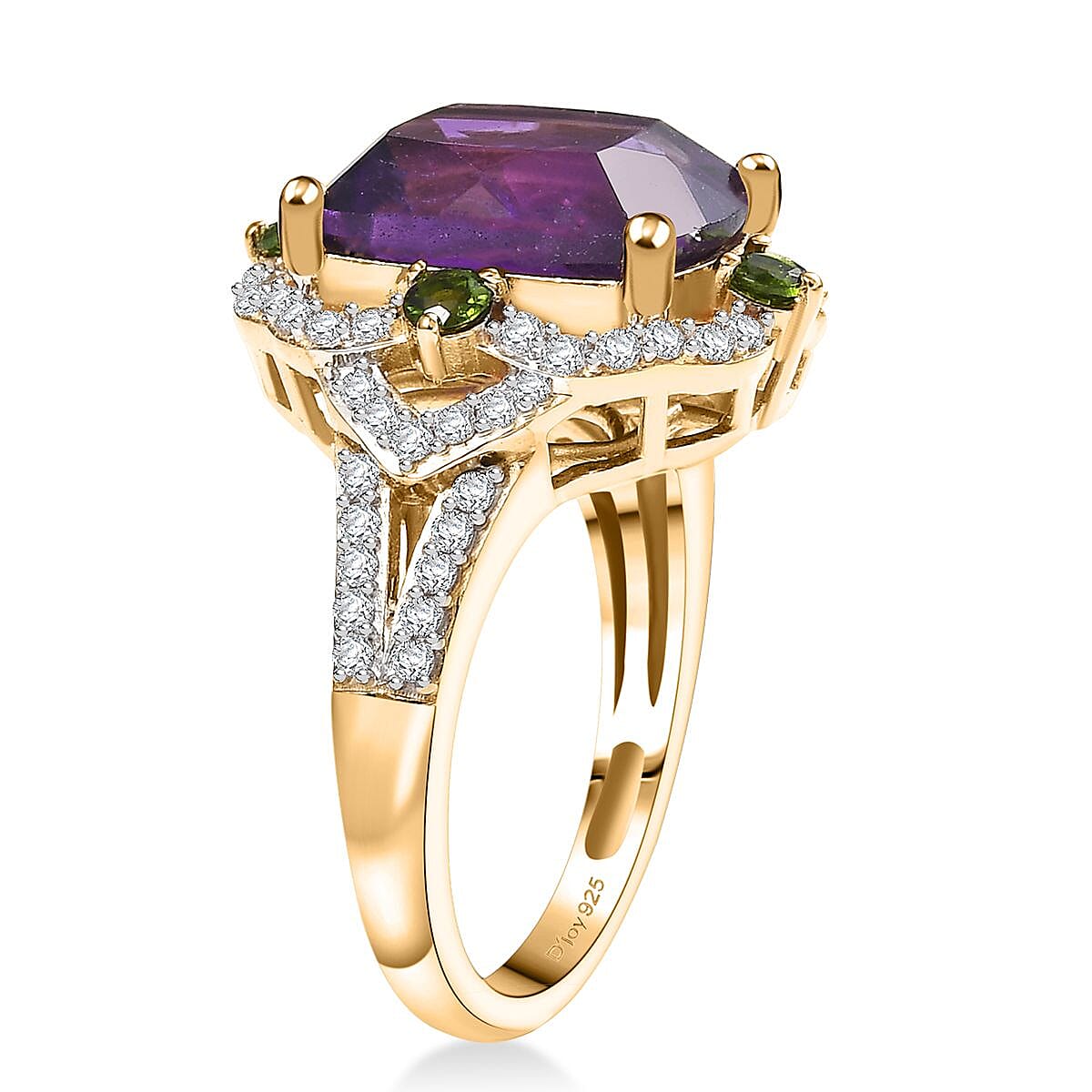 D'Joy Zambian Amethyst and Multi Gemstone 6.35 ctw Art Deco Ring in 18K Vermeil Yellow Gold Over Sterling Silver (Size 5.0) image number 3