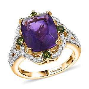 D'Joy Zambian Amethyst and Multi Gemstone 6.35 ctw Art Deco Ring in 18K Vermeil Yellow Gold Over Sterling Silver (Size 7.0)