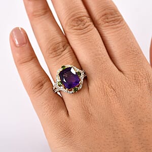 D'Joy Zambian Amethyst and Multi Gemstone 6.35 ctw Art Deco Ring in 18K Vermeil Yellow Gold Over Sterling Silver (Size 8.0)