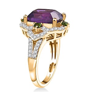 D'Joy Zambian Amethyst and Multi Gemstone 6.35 ctw Art Deco Ring in 18K Vermeil Yellow Gold Over Sterling Silver (Size 8.0)
