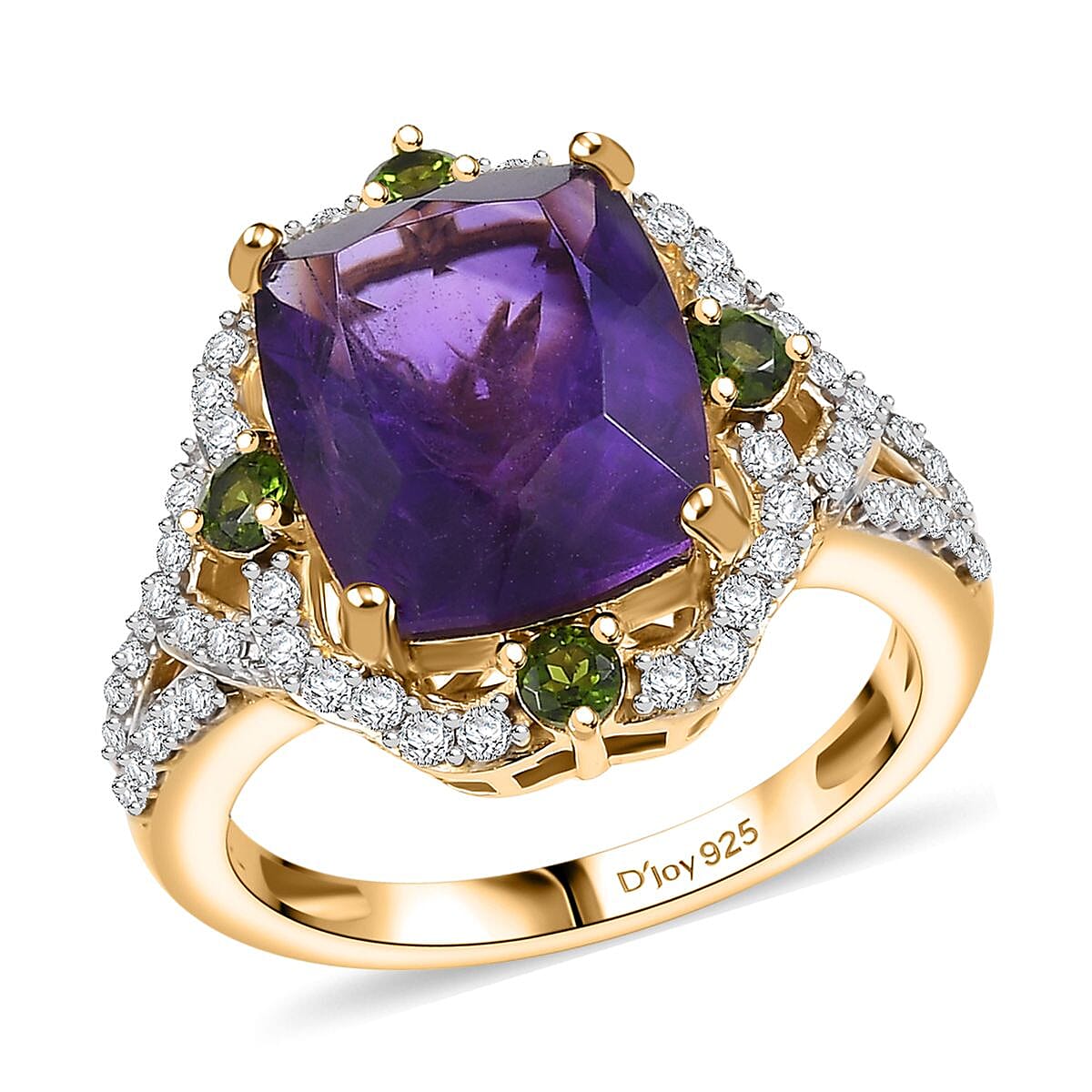 D'Joy Zambian Amethyst and Multi Gemstone 6.35 ctw Art Deco Ring in 18K Vermeil Yellow Gold Over Sterling Silver (Size 9.0) image number 0