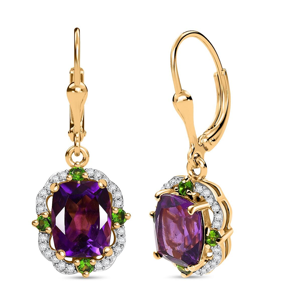 D'Joy Zambian Amethyst and Multi Gemstone 5.50 ctw Art Deco Earrings in 18K Vermeil Yellow Gold Over Sterling Silver image number 0