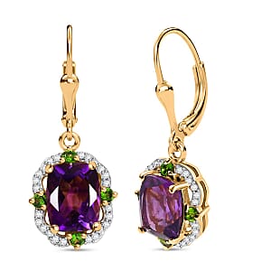 D'Joy Zambian Amethyst and Multi Gemstone 5.50 ctw Art Deco Earrings in 18K Vermeil Yellow Gold Over Sterling Silver
