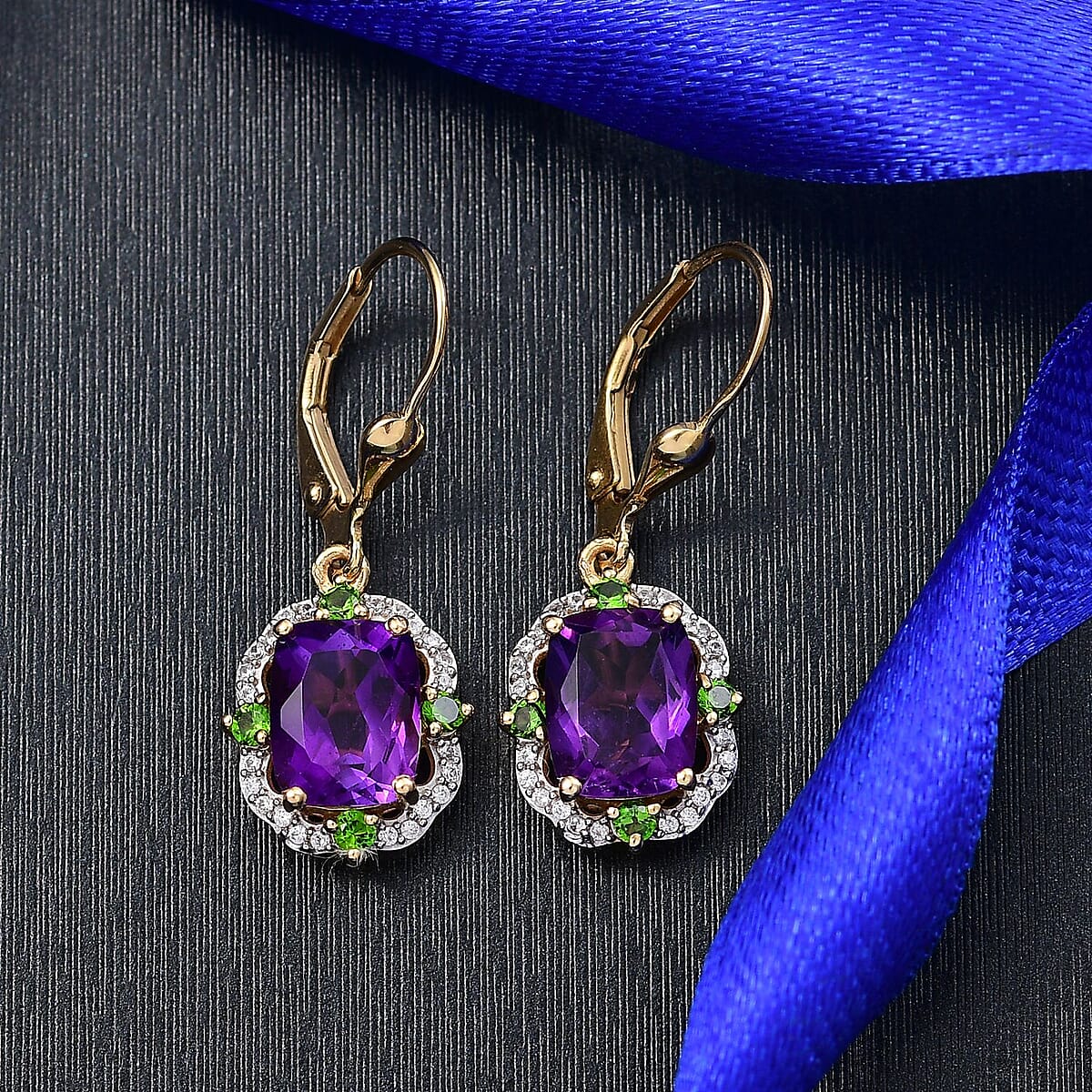D'Joy Zambian Amethyst and Multi Gemstone 5.50 ctw Art Deco Earrings in 18K Vermeil Yellow Gold Over Sterling Silver image number 1