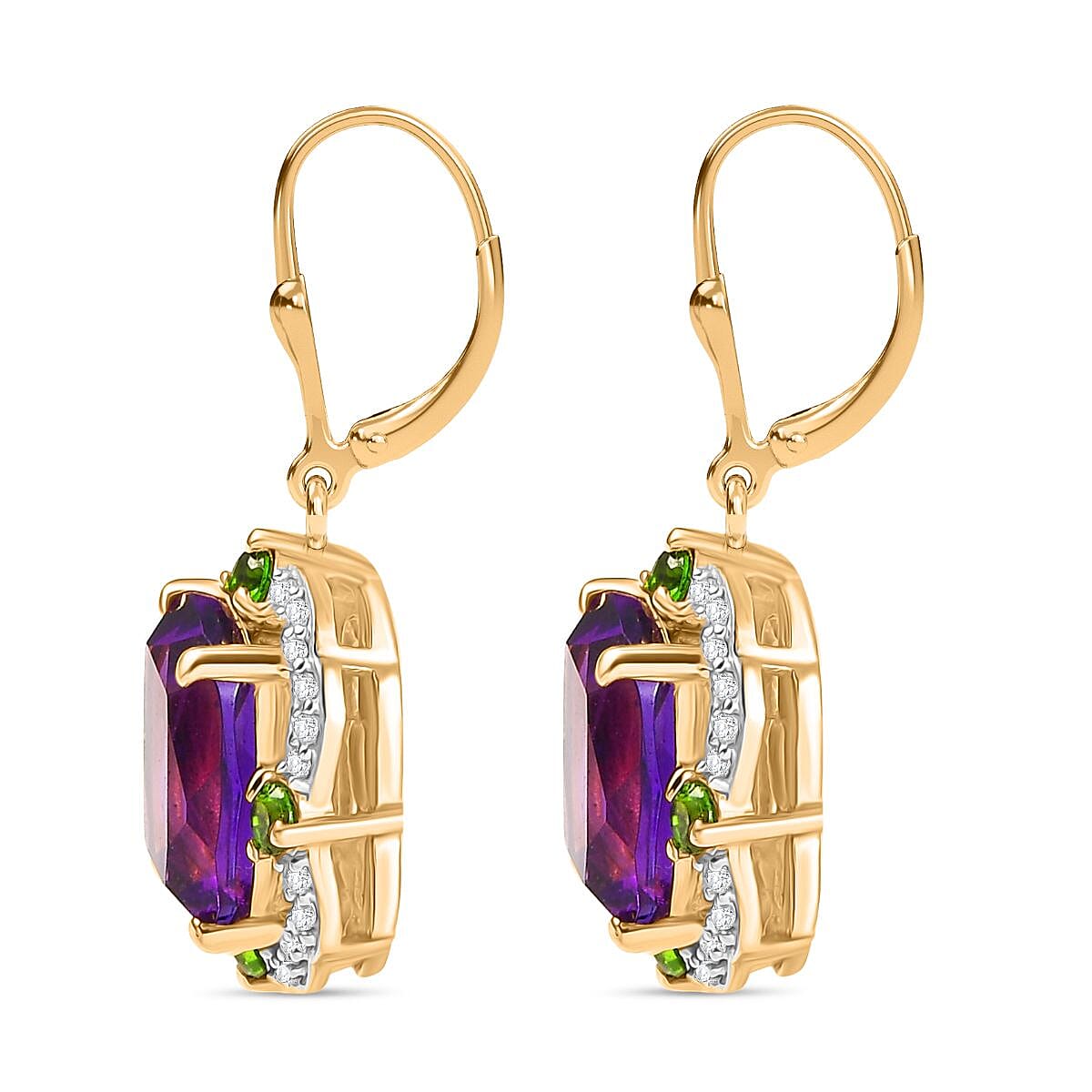 D'Joy Zambian Amethyst and Multi Gemstone 5.50 ctw Art Deco Earrings in 18K Vermeil Yellow Gold Over Sterling Silver image number 3