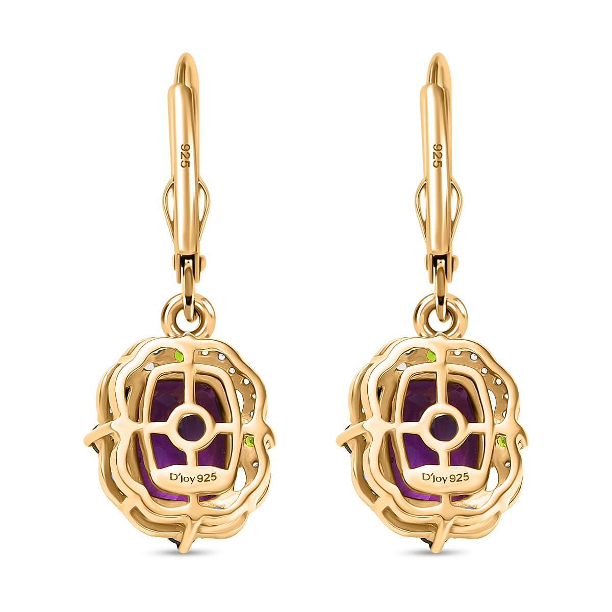 D'Joy Zambian Amethyst and Multi Gemstone 5.50 ctw Art Deco Earrings in 18K Vermeil Yellow Gold Over Sterling Silver image number 4