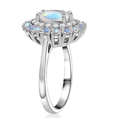 D'Joy Moon Glow Moonstone and White Zircon 2.35 ctw Celestial Elegance Ring in Platinum Over Sterling Silver (Size 10.0)