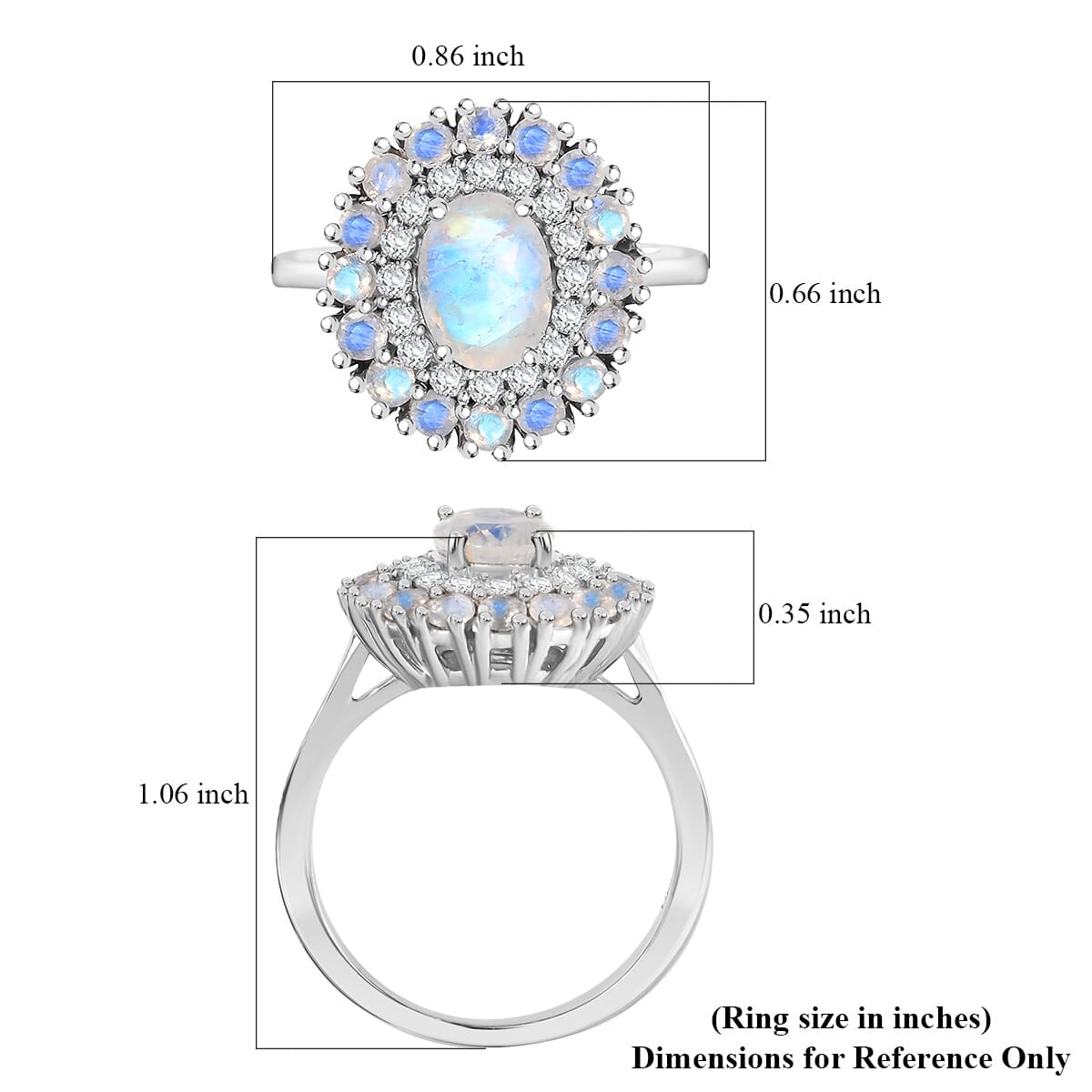 D'Joy Moon Glow Moonstone and White Zircon 2.35 ctw Celestial Elegance Ring in Platinum Over Sterling Silver (Size 10.0) image number 5