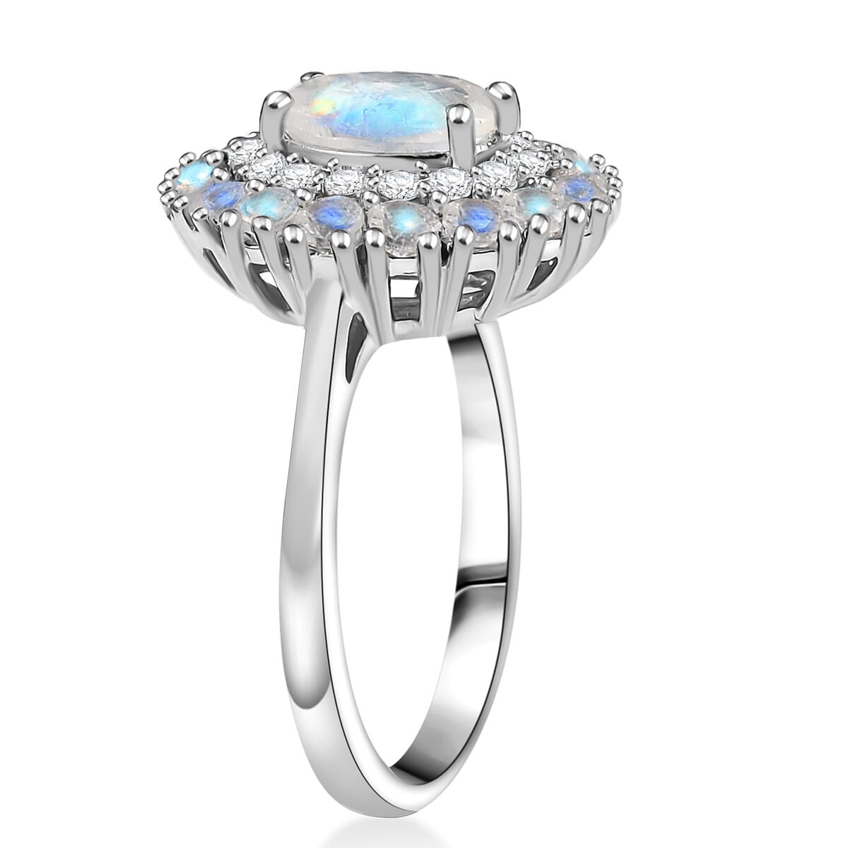 D'Joy Moon Glow Moonstone and White Zircon 2.35 ctw Celestial Elegance Ring in Platinum Over Sterling Silver (Size 7.0) image number 3