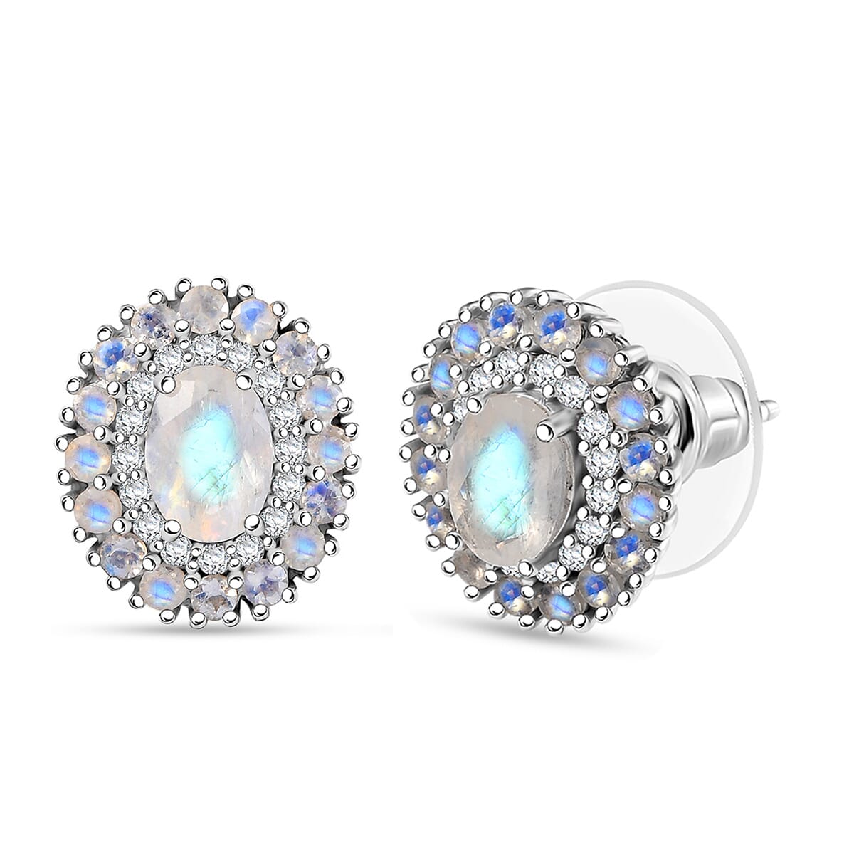 D'Joy Moon Glow Moonstone and White Zircon 2.75 ctw Celestial Elegance Earrings in Platinum Over Sterling Silver image number 0