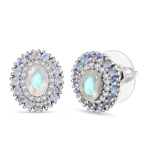 D'Joy Moon Glow Moonstone and White Zircon 2.75 ctw Celestial Elegance Earrings in Platinum Over Sterling Silver