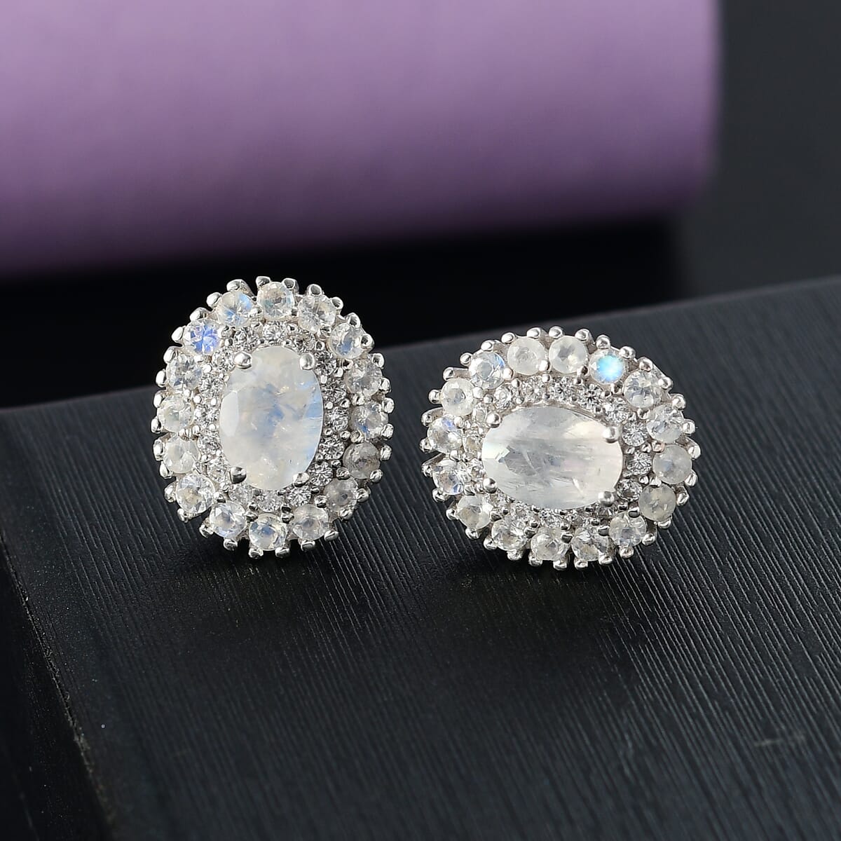 D'Joy Moon Glow Moonstone and White Zircon 2.75 ctw Celestial Elegance Earrings in Platinum Over Sterling Silver image number 1