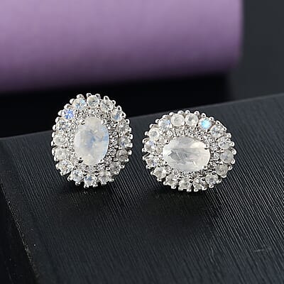 D'Joy Moon Glow Moonstone and White Zircon 2.75 ctw Celestial Elegance Earrings in Platinum Over Sterling Silver